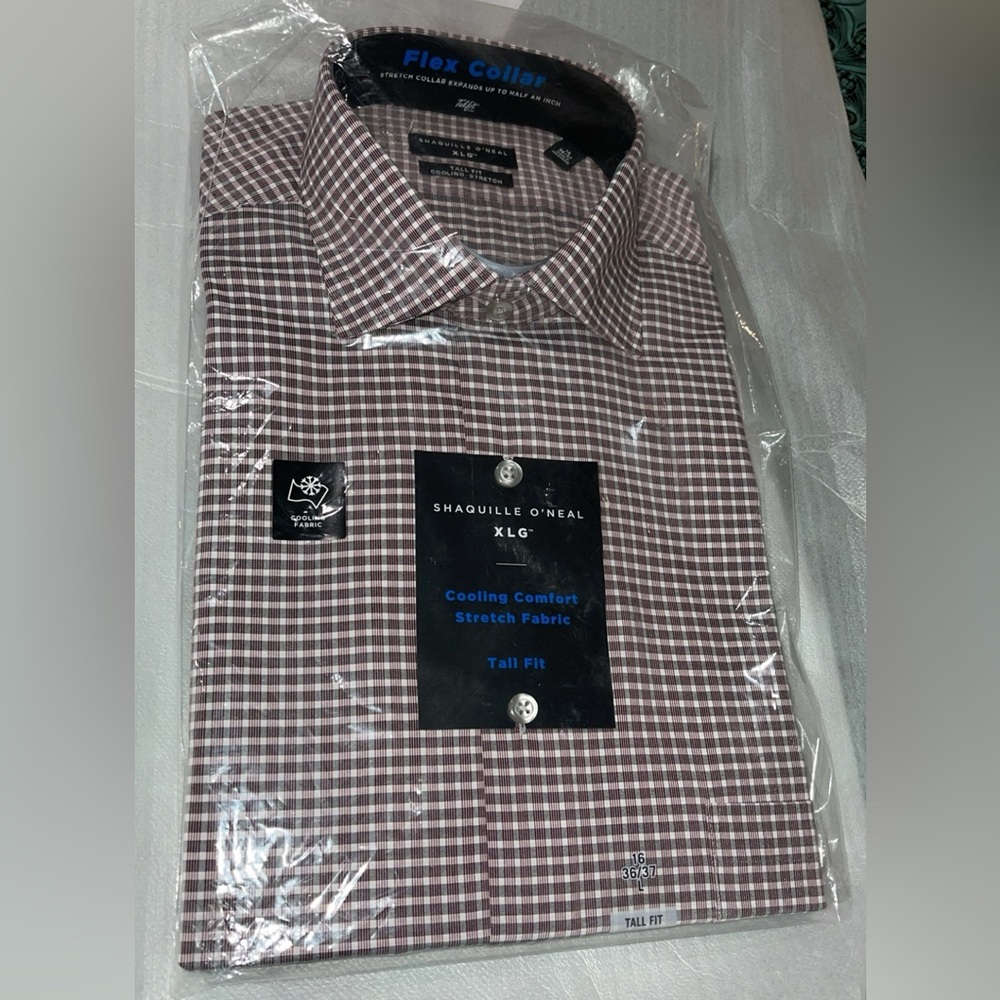 Men’s Dress Shirt Big & Tall Long Sleeve Maroon Red Multi Shaquille O’Neal NEW